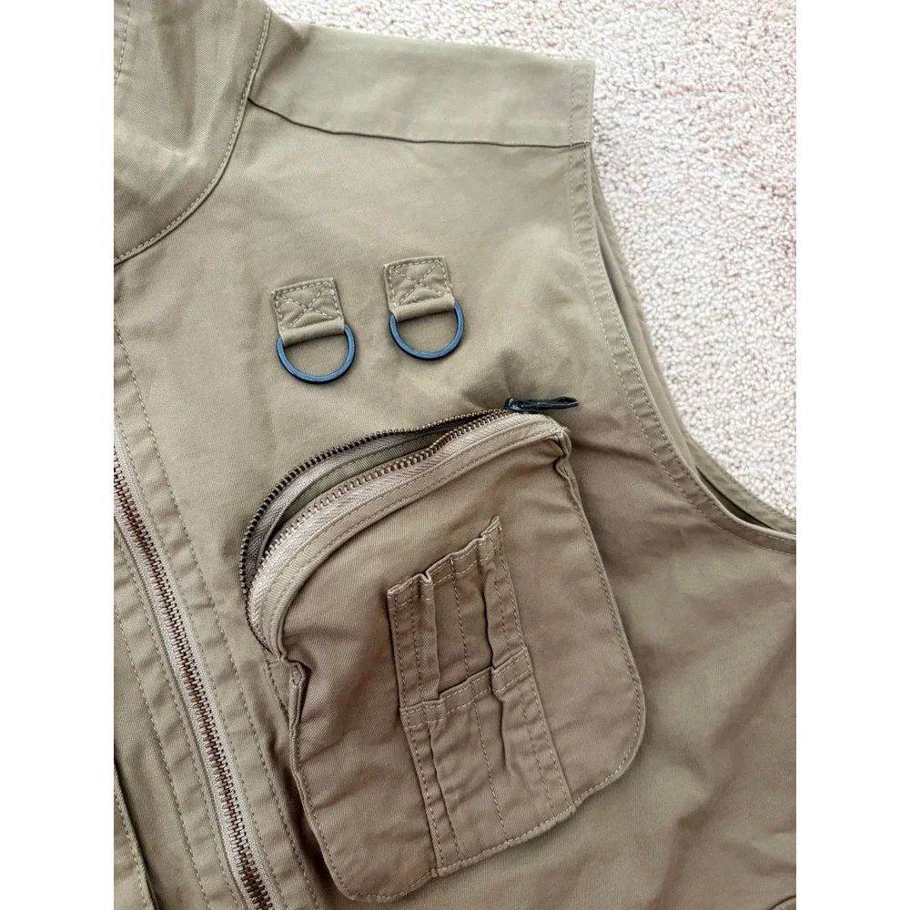 Banana Republic Mens Utility Vest Large Khaki Brown Cotton Multi-Pocket Gorpcore